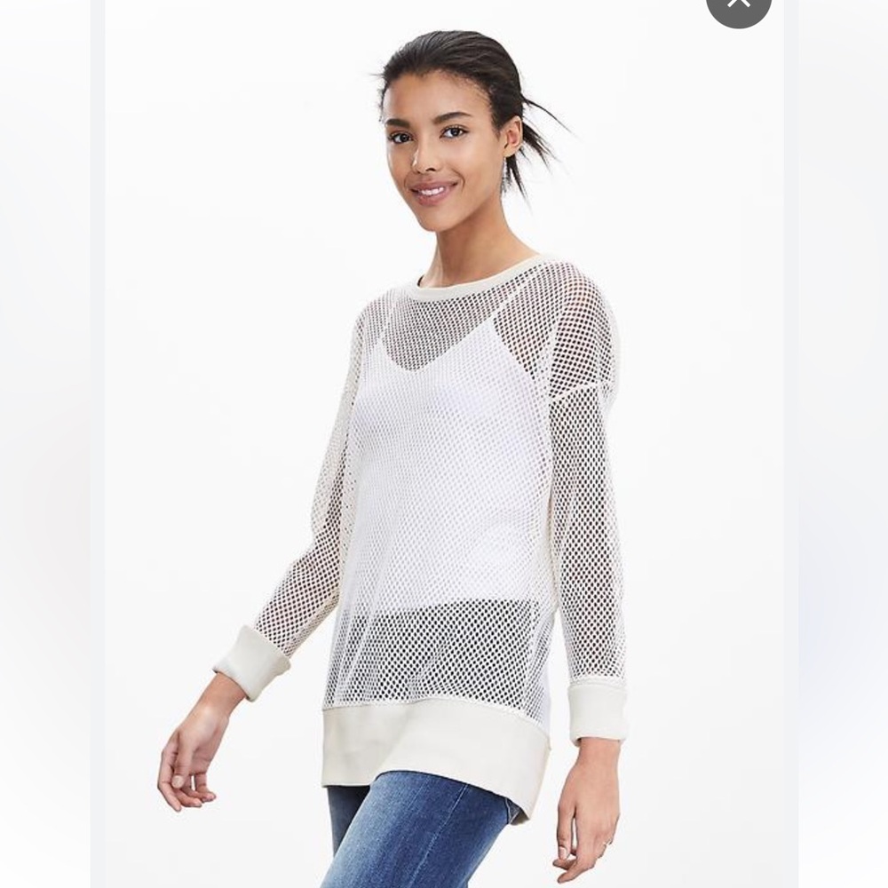 Banana Republic White Mesh Top